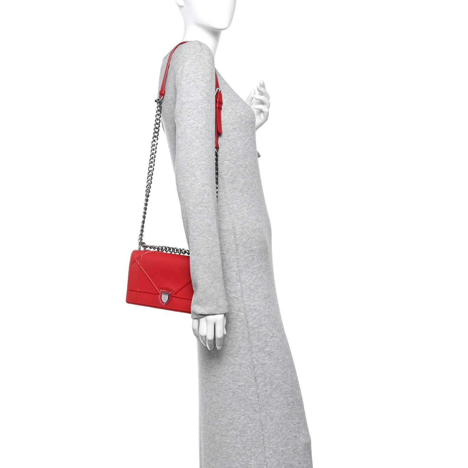 Grained Calfskin Small Diorama Flap Bag Red