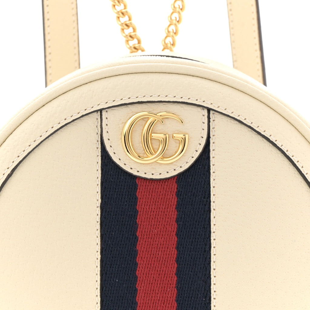 Textured Calfskin Web Mini Ophidia Round Backpack Mystic White