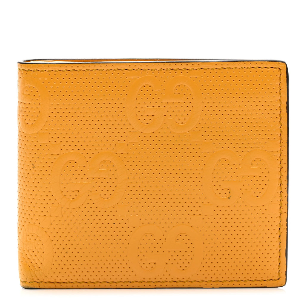 Calfskin GG Tennis Embossed Bi-Fold Wallet Yellow Tangerine