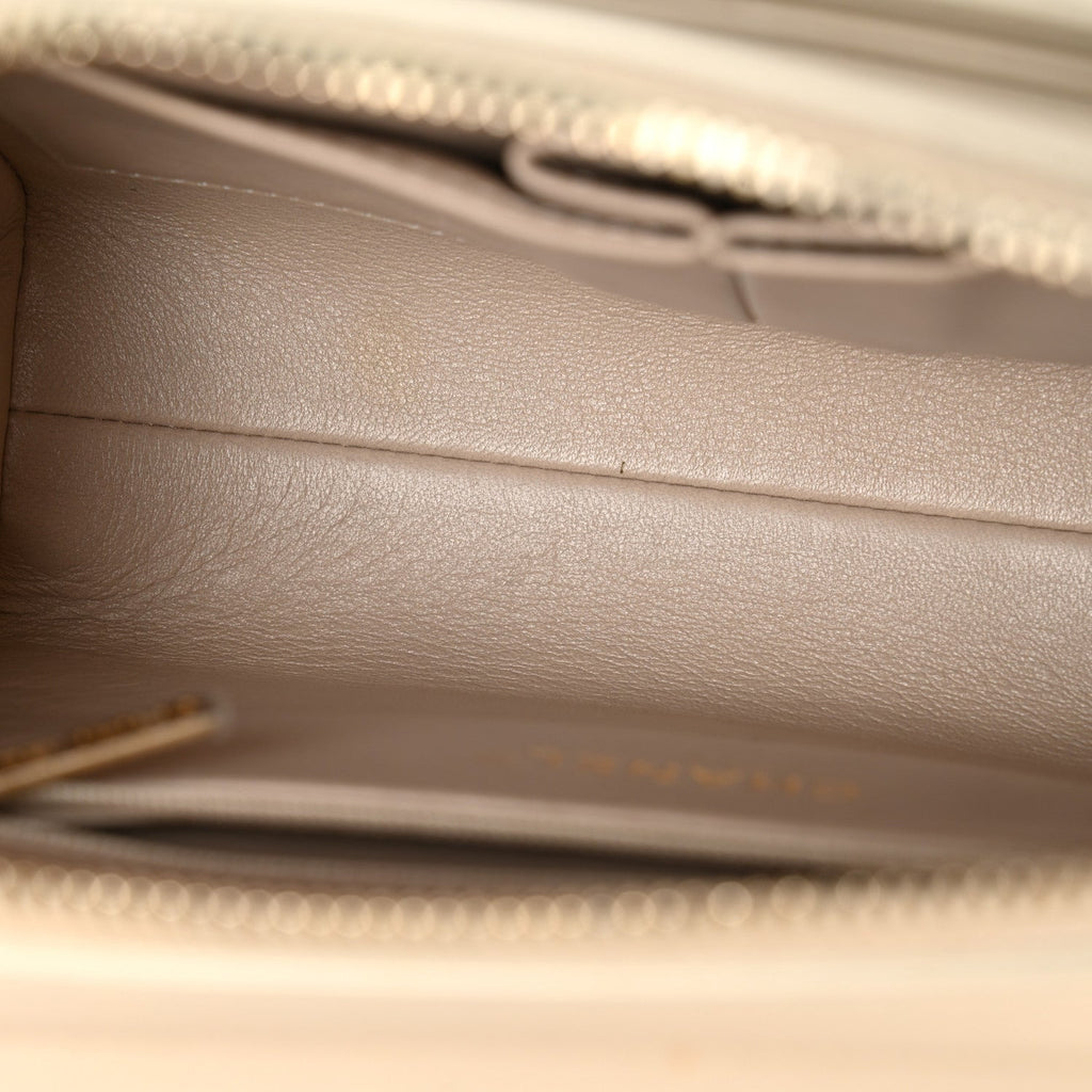 Calfskin Chevron Quilted Large Medal Flap Light Beige