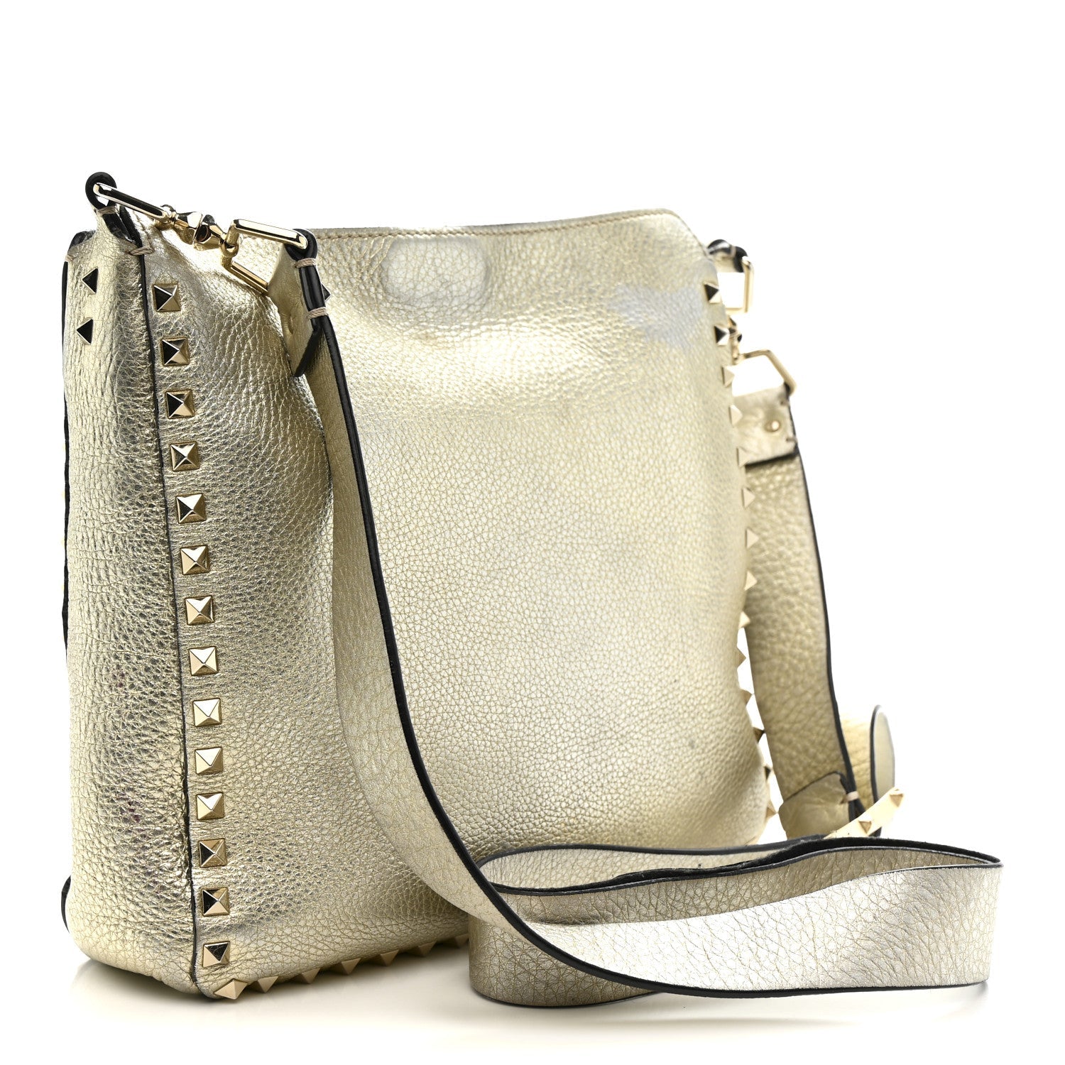 Metallic Pebbled Calfskin Small Rockstud Flip-Lock Messenger Bag Platino