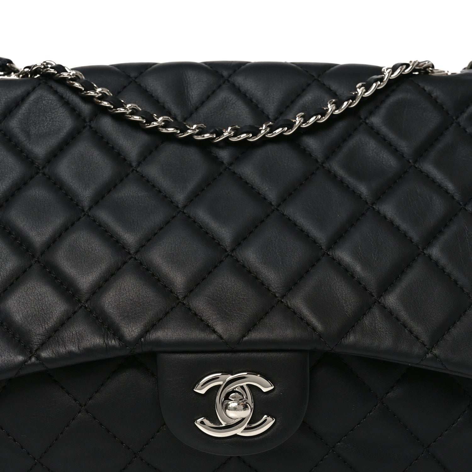 Lambskin Quilted Jumbo Chanel 3 Flap Bag Black