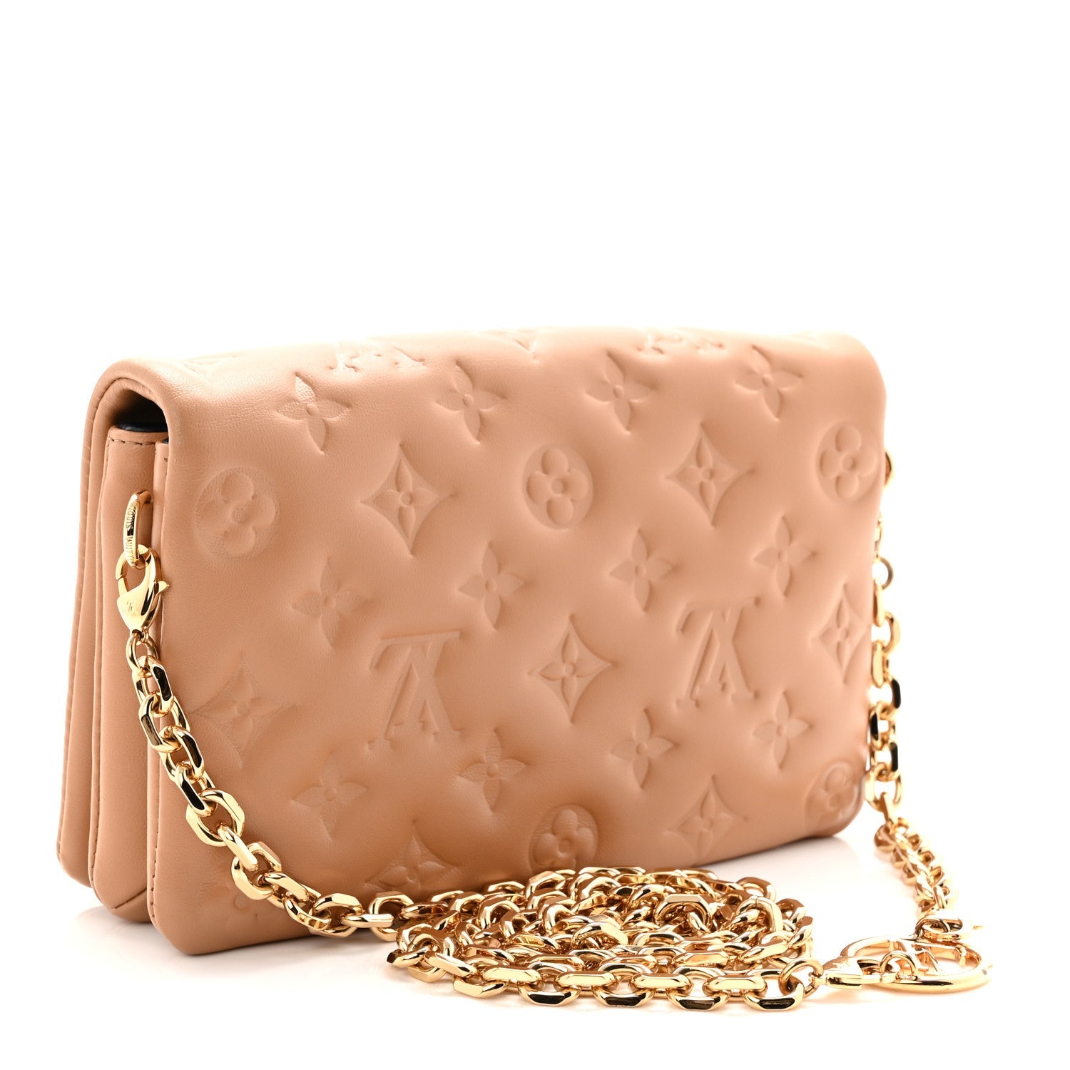 Lambskin Embossed Monogram Pochette Coussin Camel