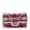Tweed Shearling Large Flap Bag Purple Beige