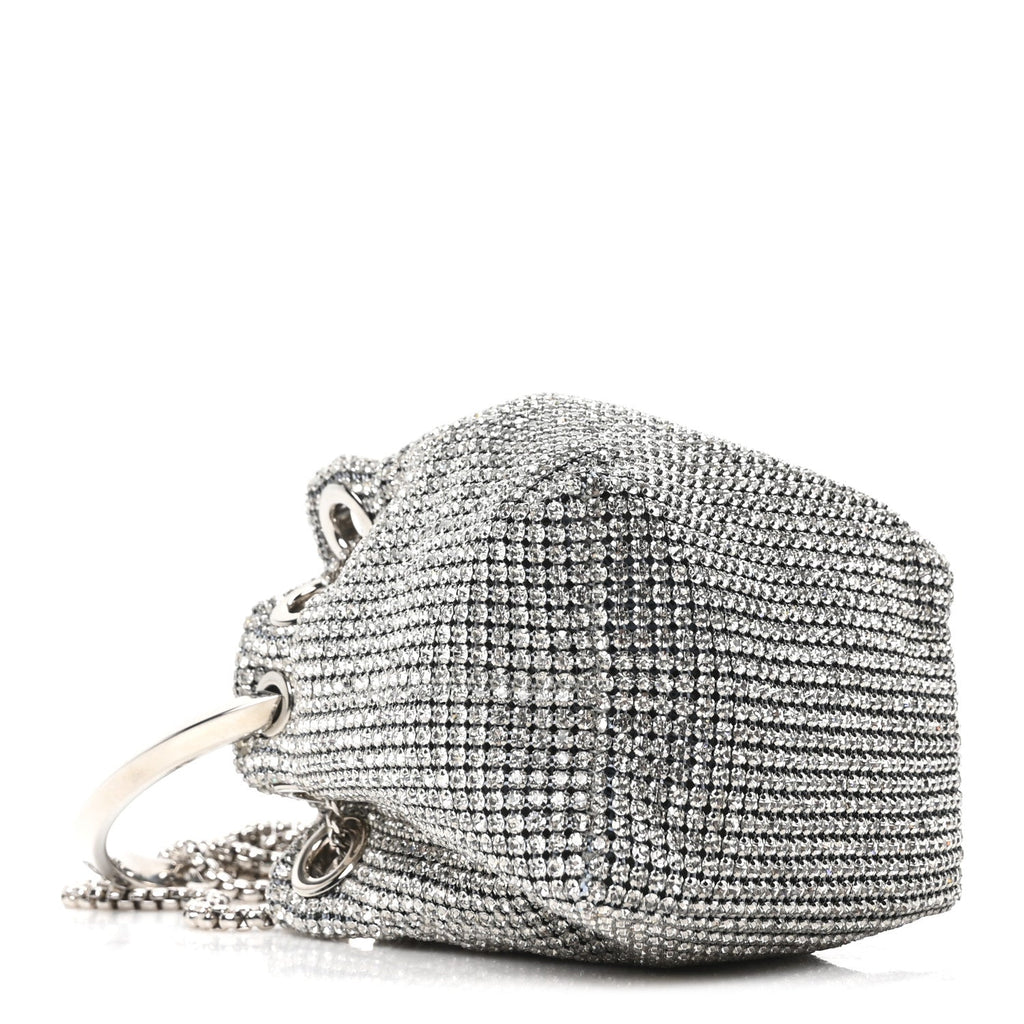 Satin Crystal Embellished Micro Bon Bon Bag Silver