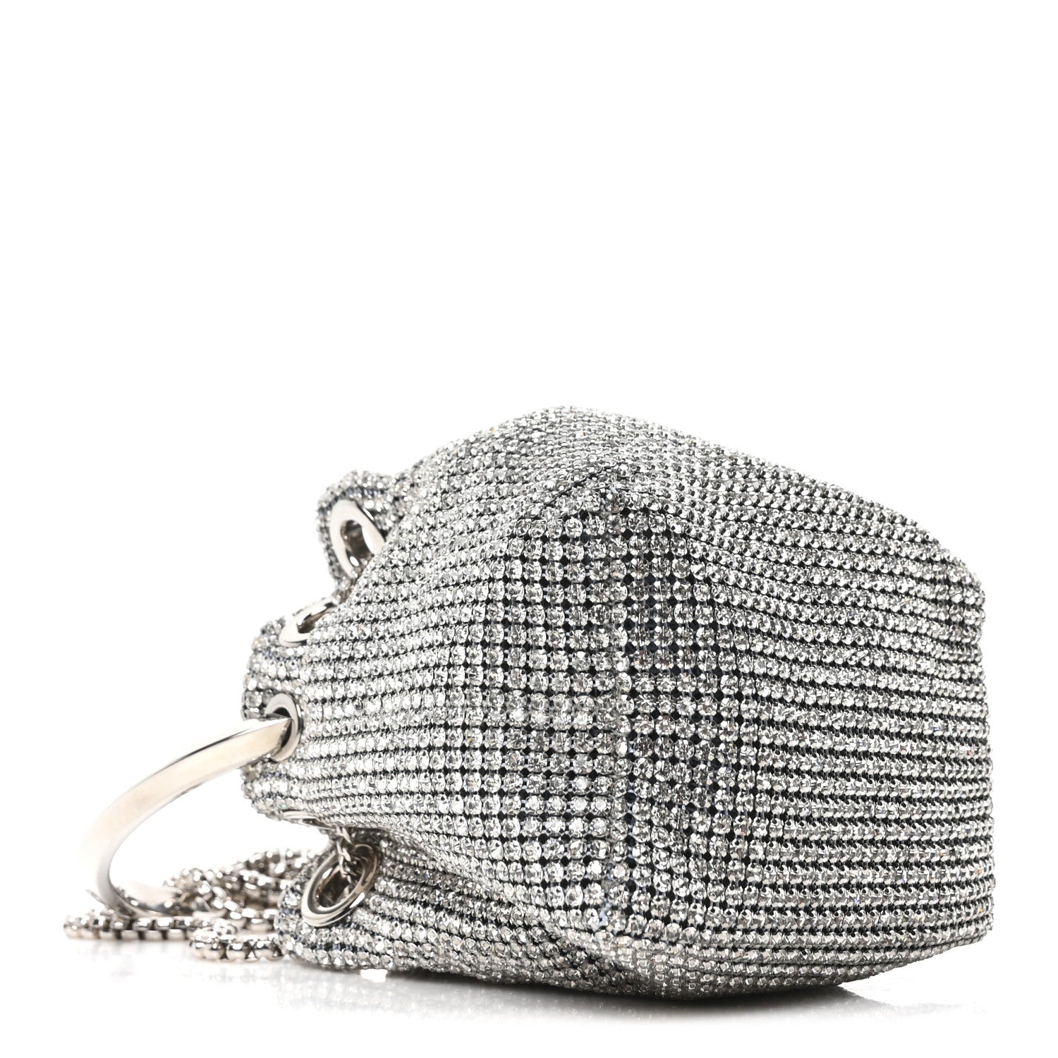 Satin Crystal Embellished Micro Bon Bon Bag Silver