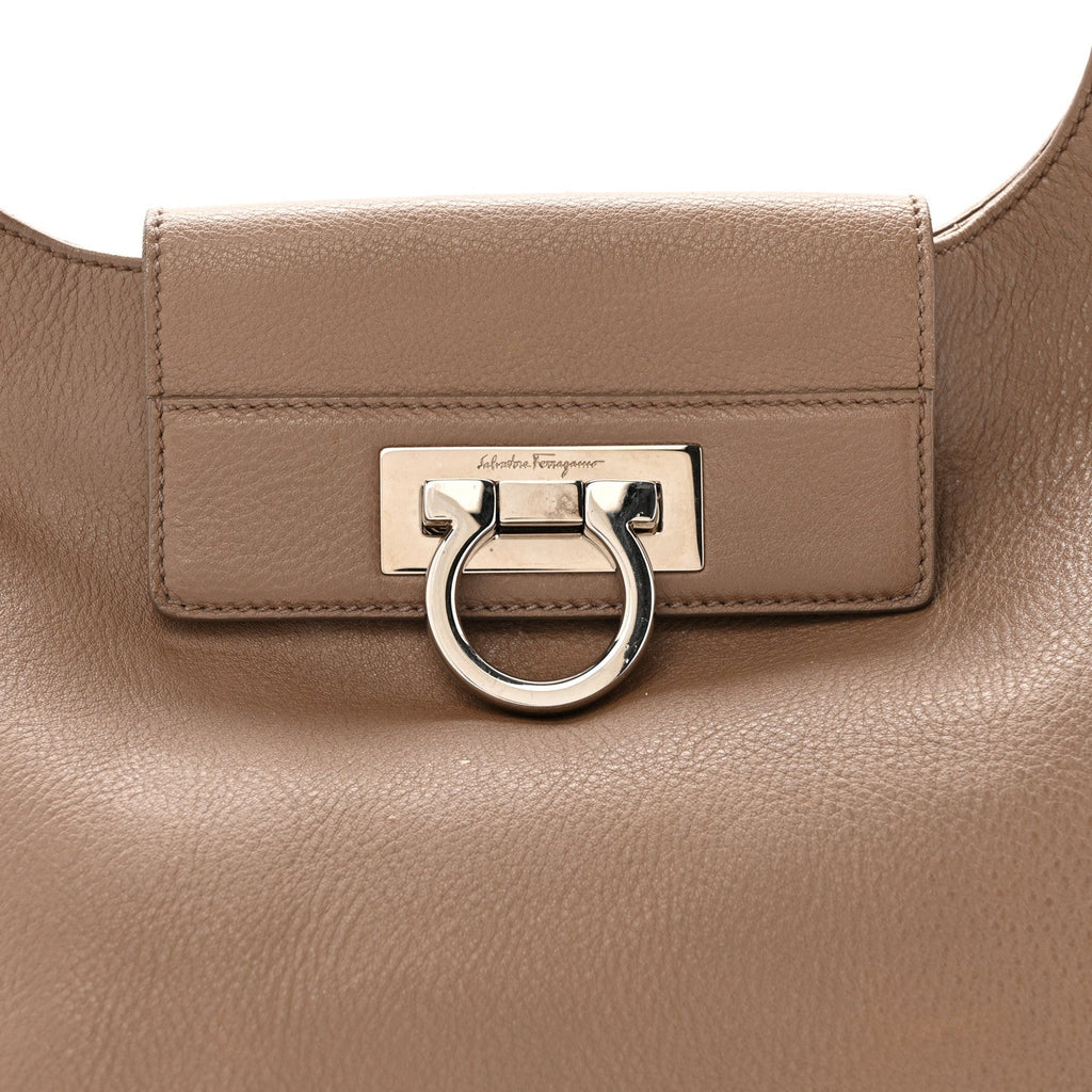 Calfskin Fanisa Gancini Large Hobo Beige