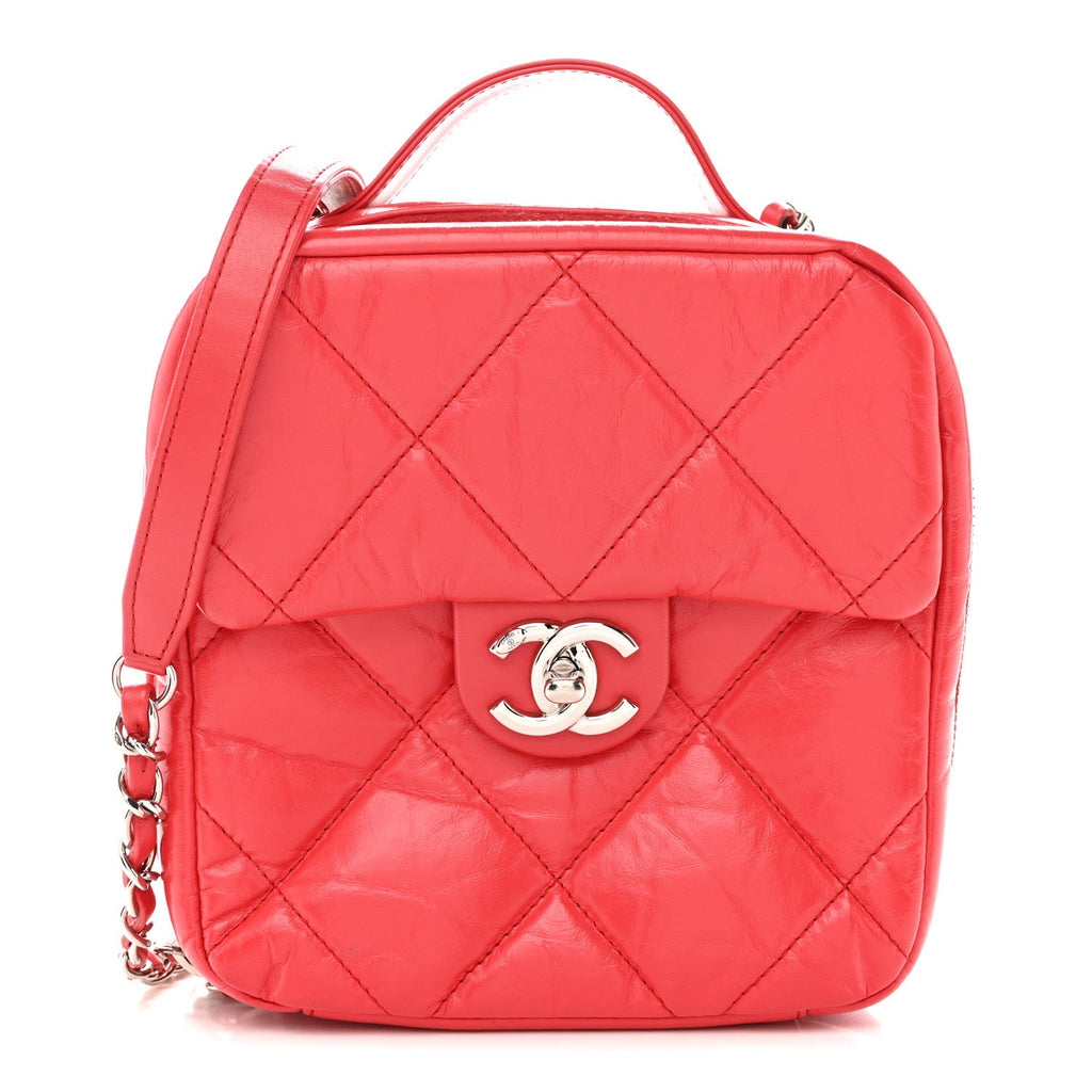 Aged Calfskin Quilted Top Handle Camera Case Red