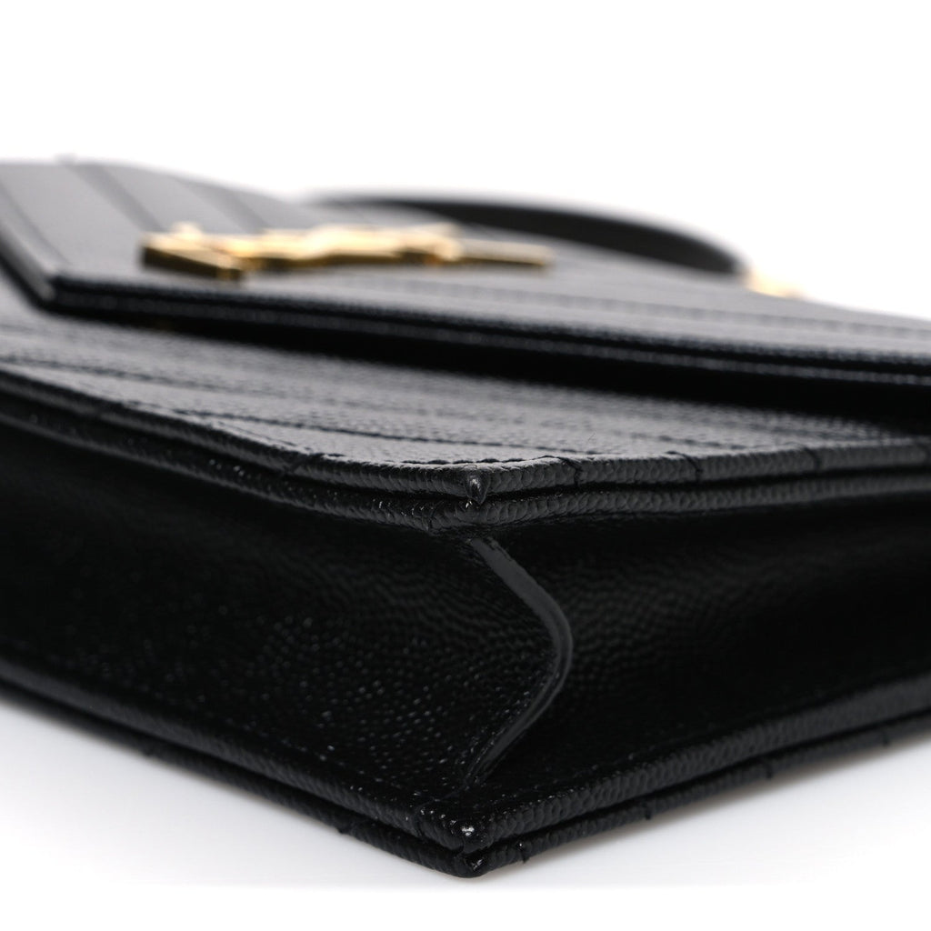 Grain De Poudre Matelasse Chevron Monogram Envelope Chain Wallet Black