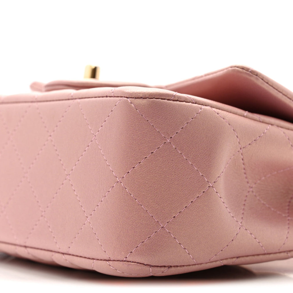 Iridescent Lambskin Quilted Mini Top Handle Rectangular Flap Pink