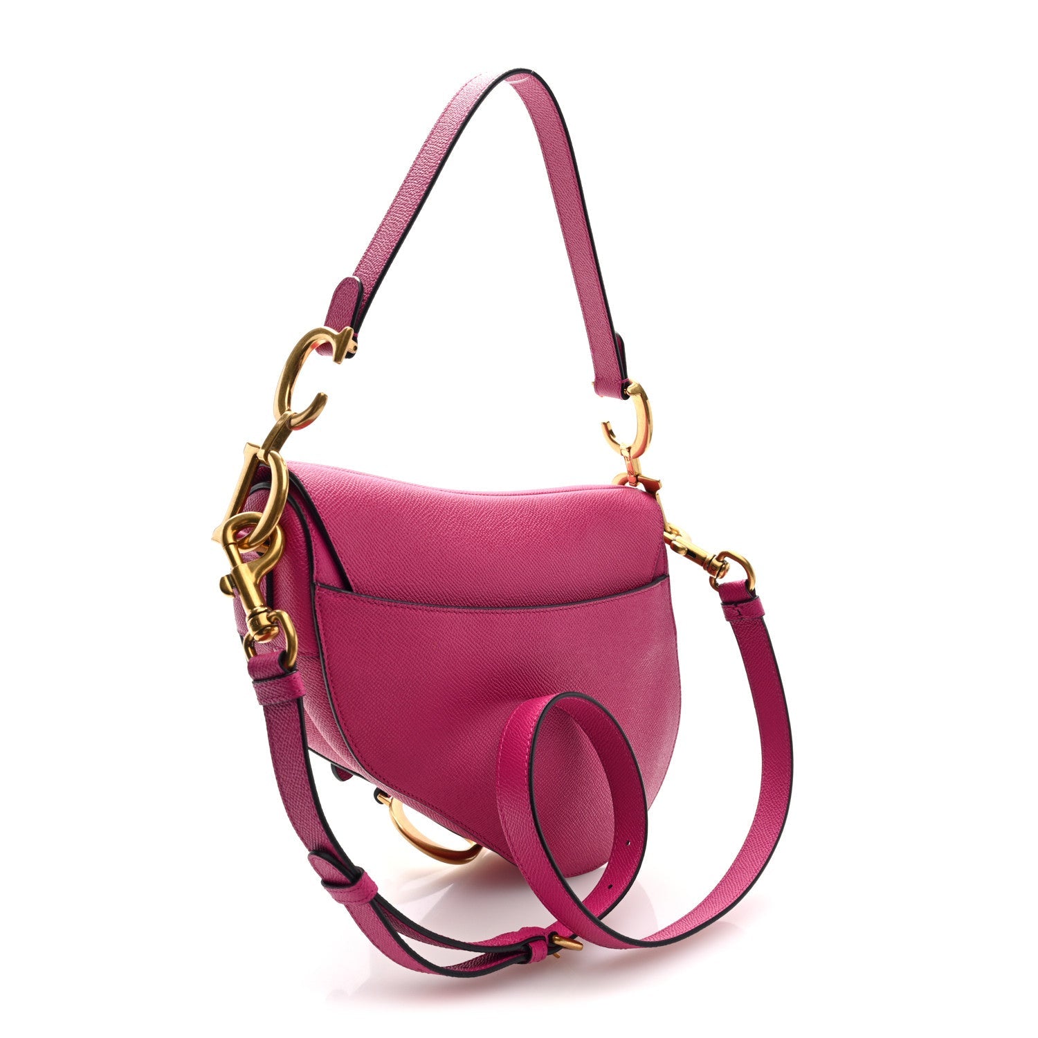 Grained Calfskin Saddle Bag With Strap Fuchsia