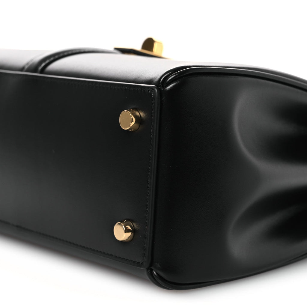 Satinated Calfskin Small 16 Top Handle Bag Black