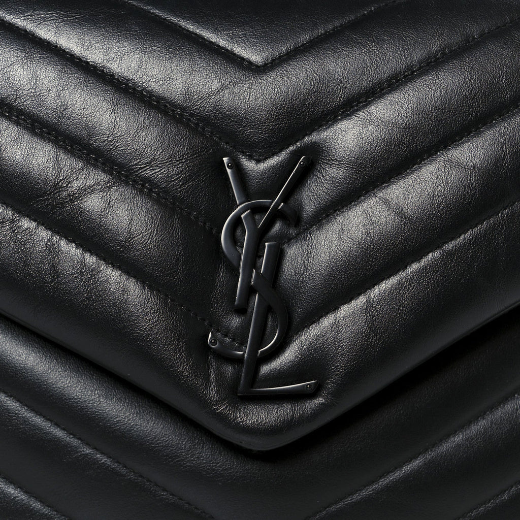 Calfskin Y Quilted Monogram Monochrome Medium Loulou Chain Satchel Black