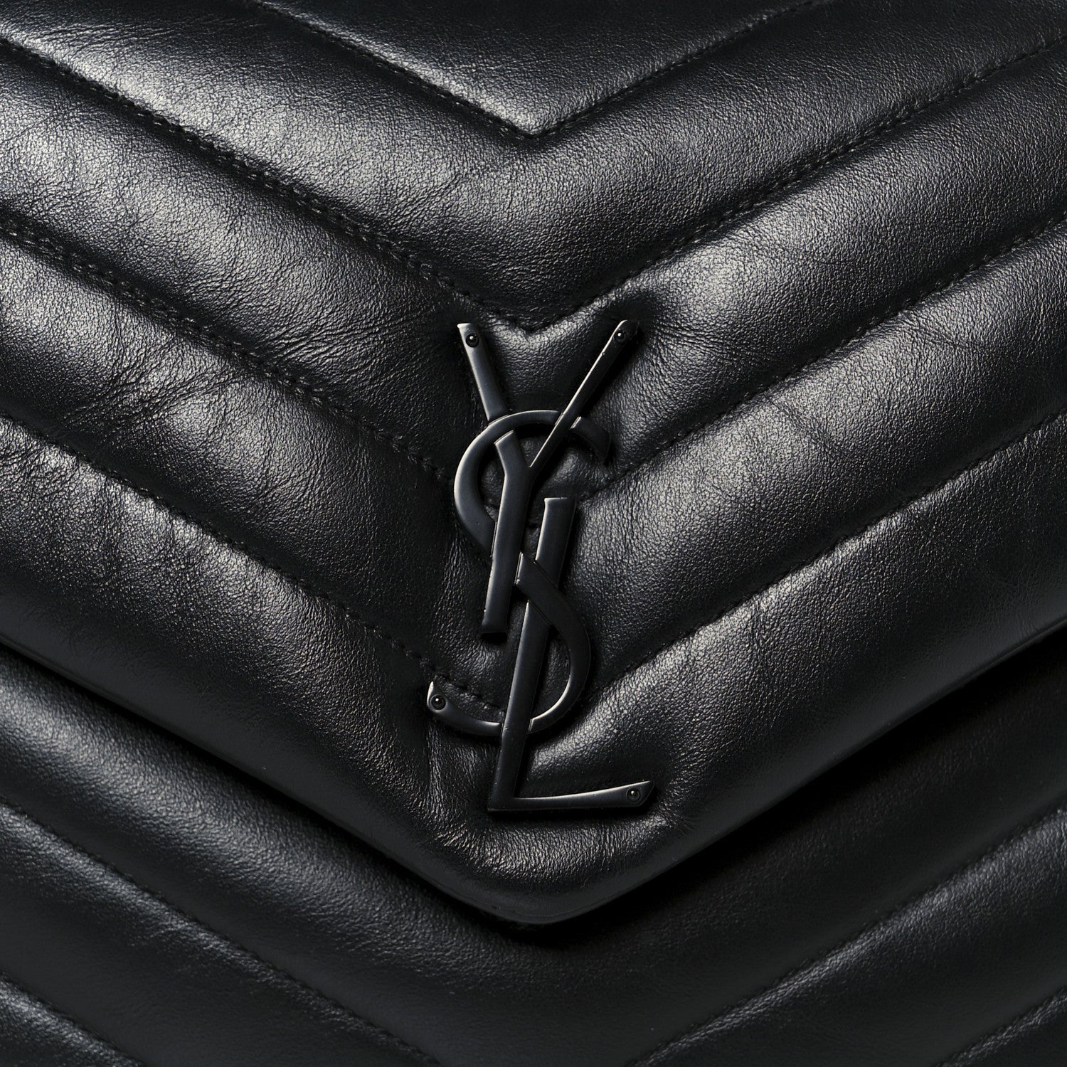 Calfskin Y Quilted Monogram Monochrome Medium Loulou Chain Satchel Black