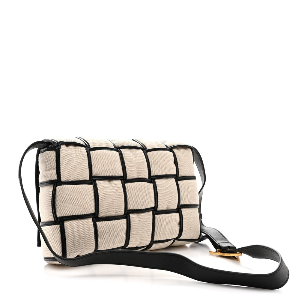Canvas Intrecciato Padded Cassette Crossbody Bag Natural Black