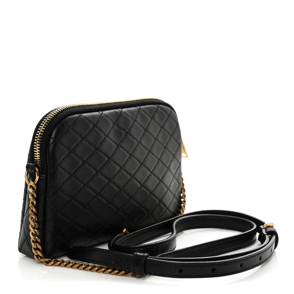 Lambskin Quilted Gaby Zipped Pouch Black