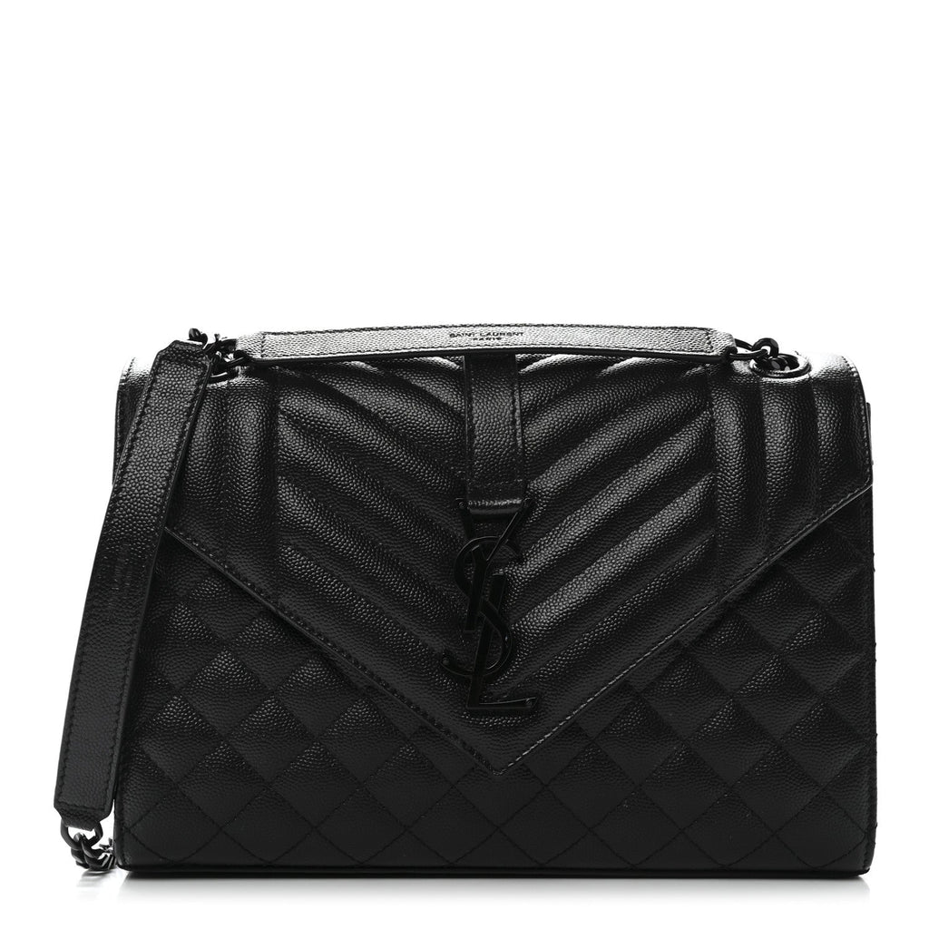 Grain De Poudre Textured Mixed Matelasse Triquilt Medium Monogram Monochrome Satchel Black