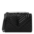 Grain De Poudre Textured Mixed Matelasse Triquilt Medium Monogram Monochrome Satchel Black