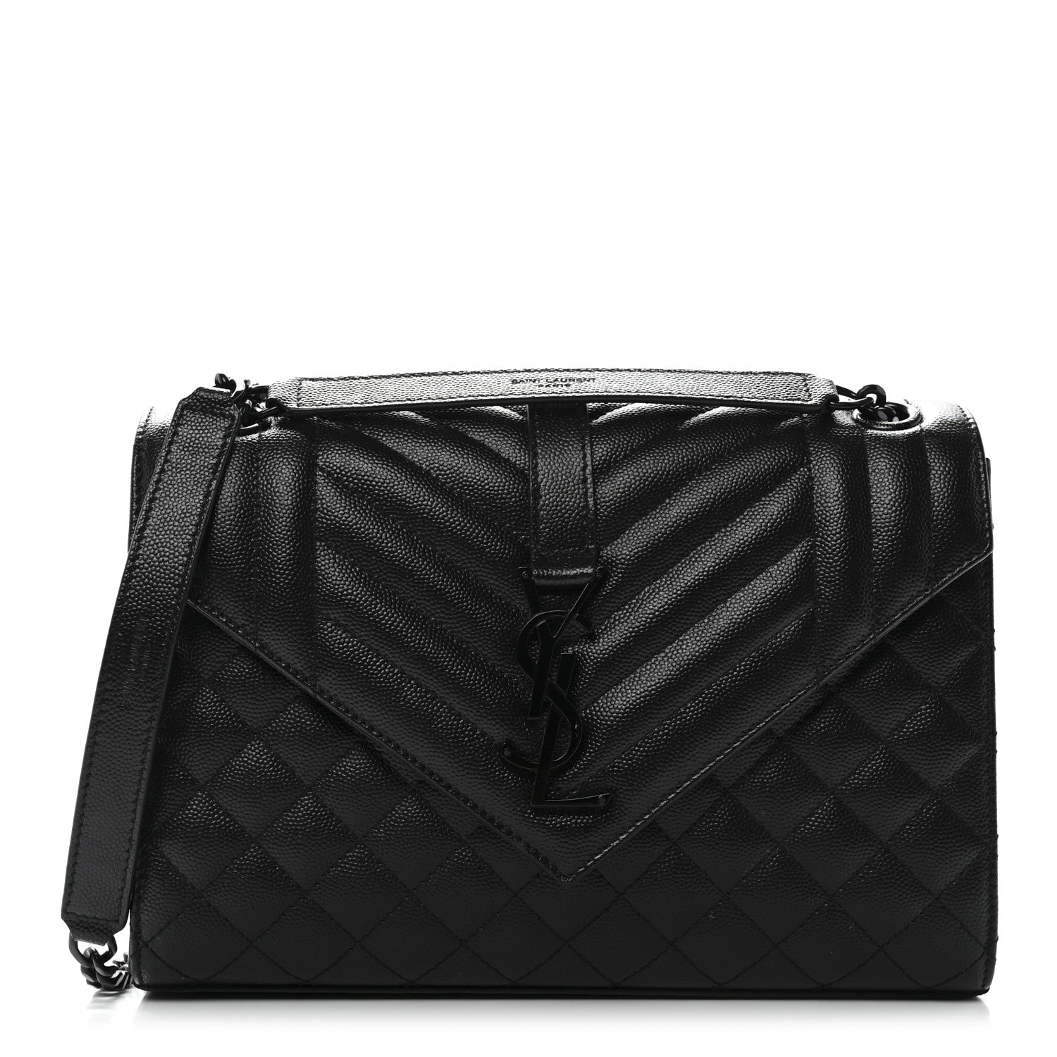 Grain De Poudre Textured Mixed Matelasse Triquilt Medium Monogram Monochrome Satchel Black