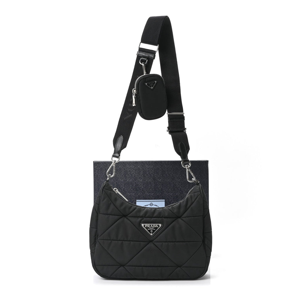 Re-Nylon Triangle Padded Patchwork Shoulder Bag Black