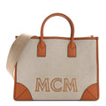 Calfskin Linen Large Munchen Tote Cognac