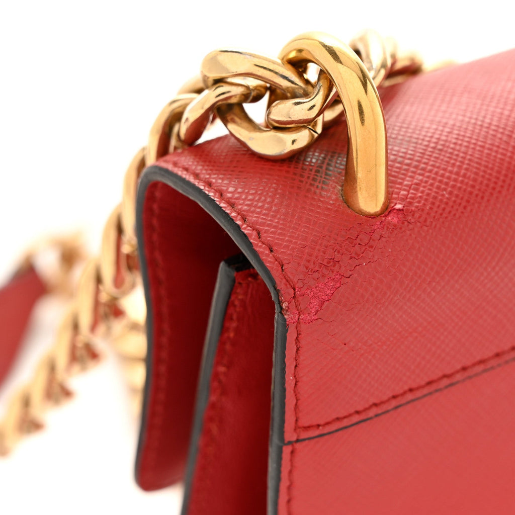Saffiano Turn Lock Chain Shoulder Bag Fuoco