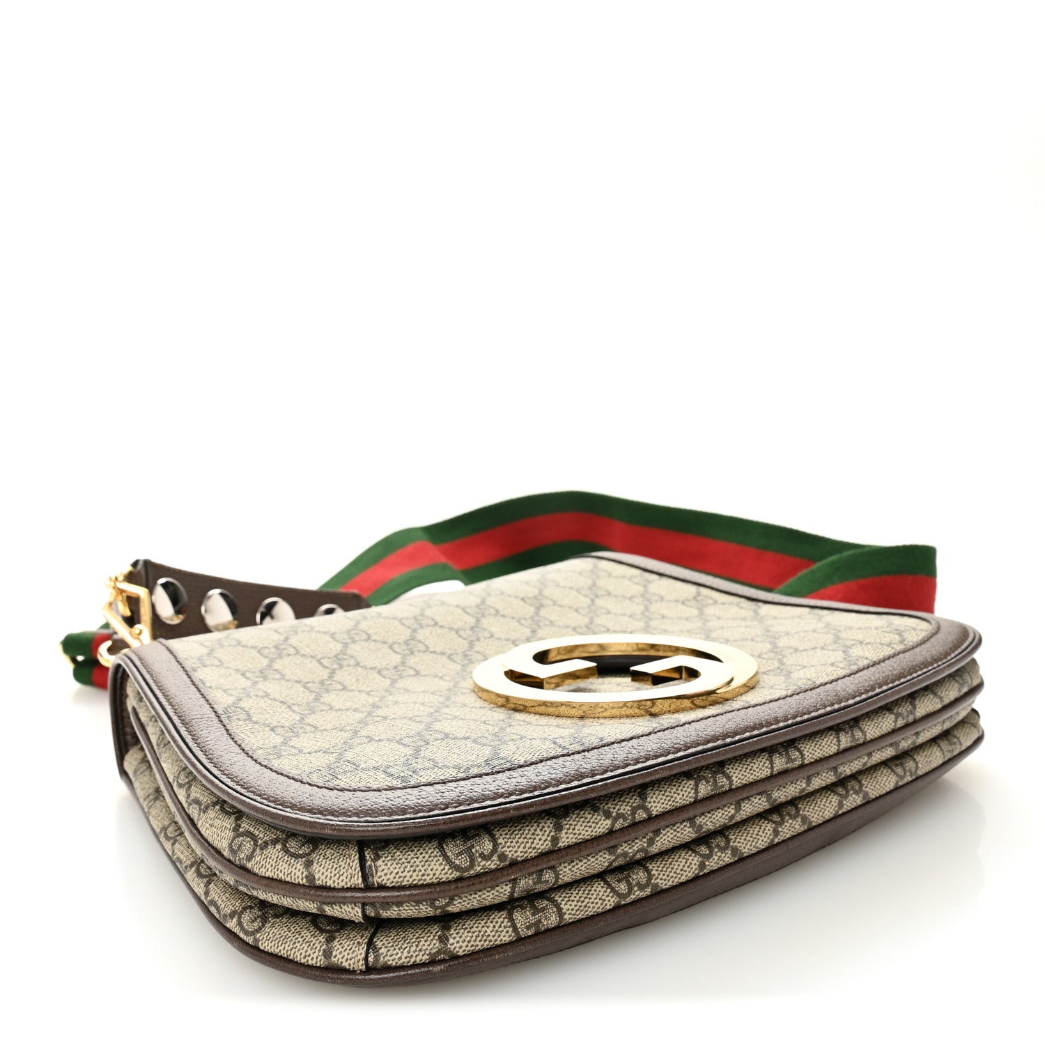 GG Supreme Monogram Textured Dollar Calfskin Web Medium Blondie Top Handle Shoulder Flap Bag Beige Ebony New Acero