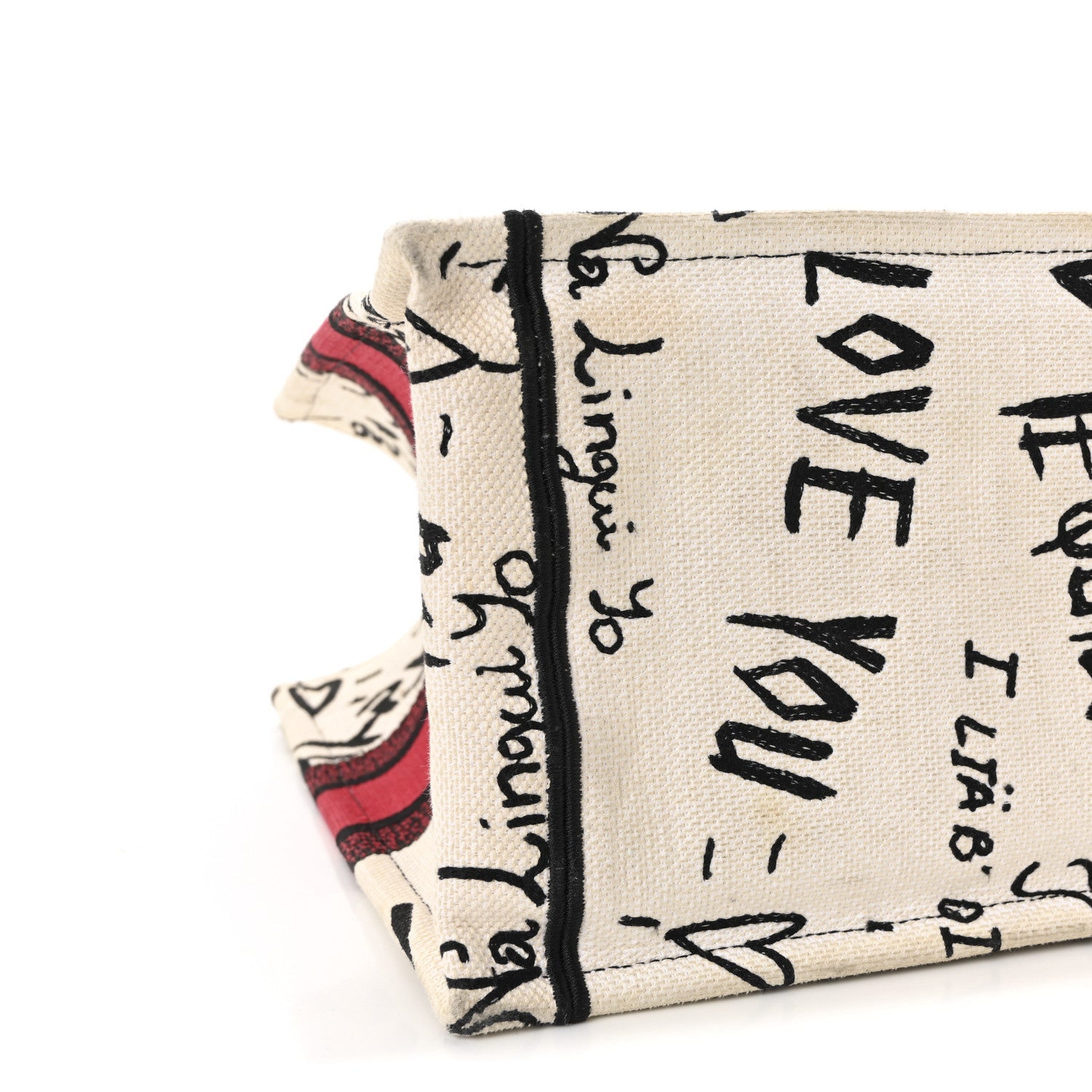 Canvas Embroidered Medium Dioramour Graffiti Book Tote Latte Multicolor