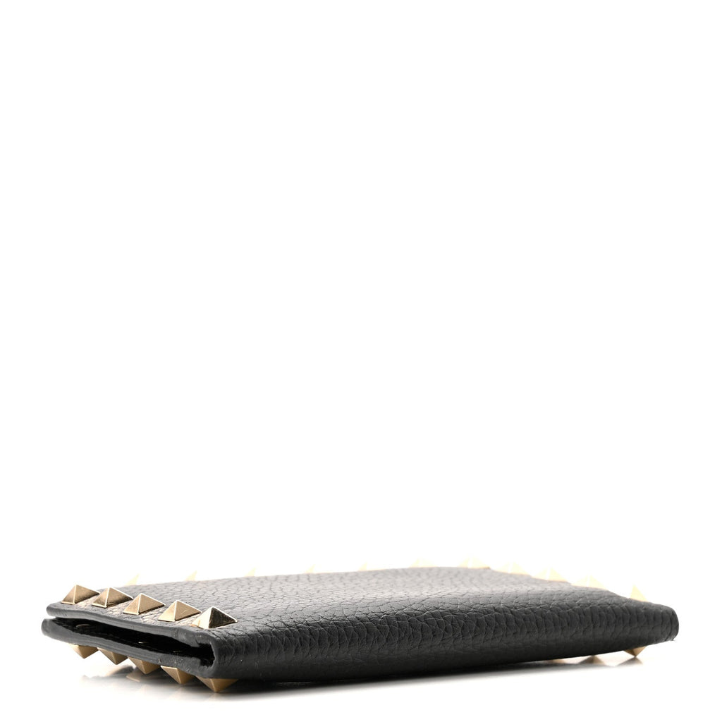Pebbled Calfskin Rockstud Coin Case  Holder Black