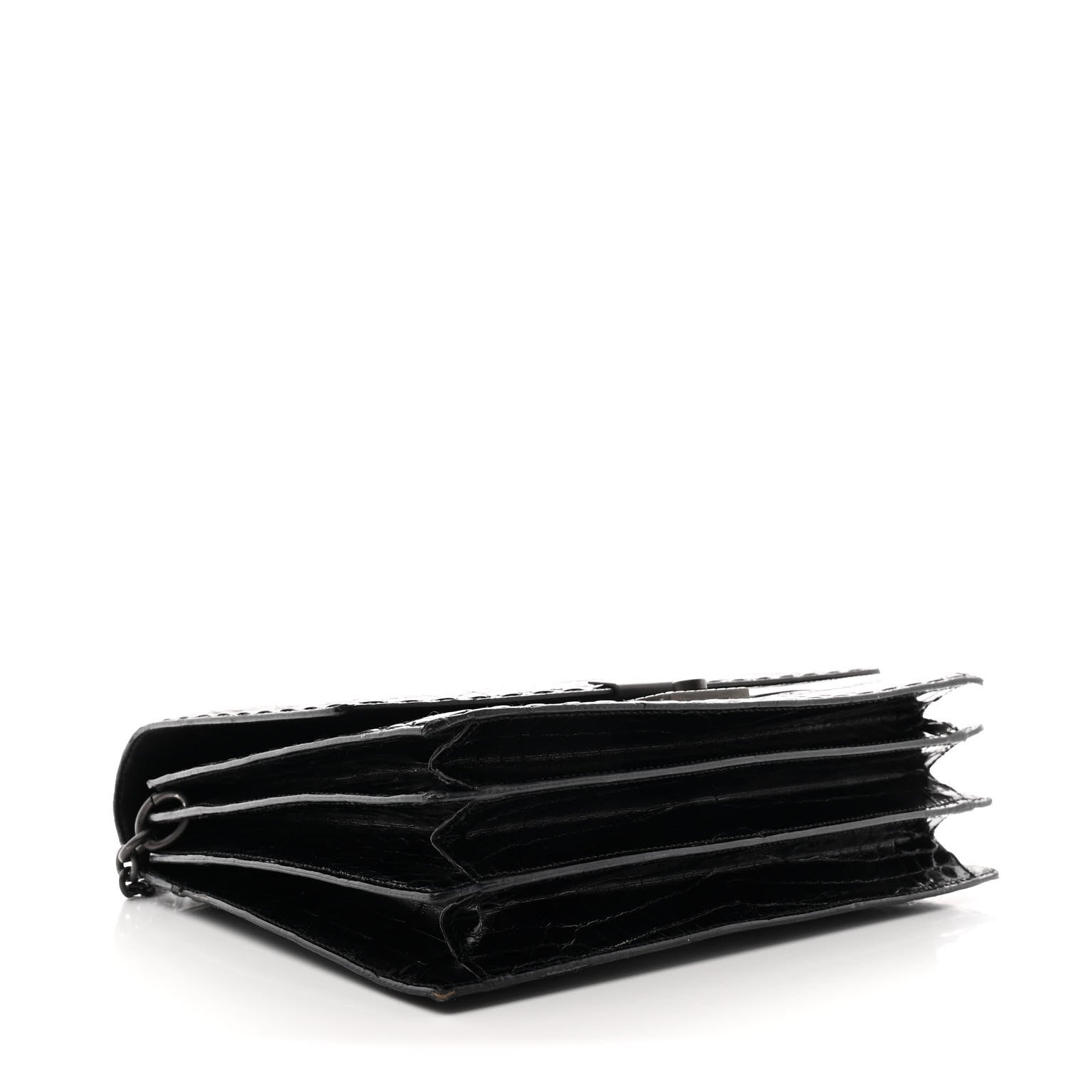 Crocodile Accordion Flap Shoulder Bag Black