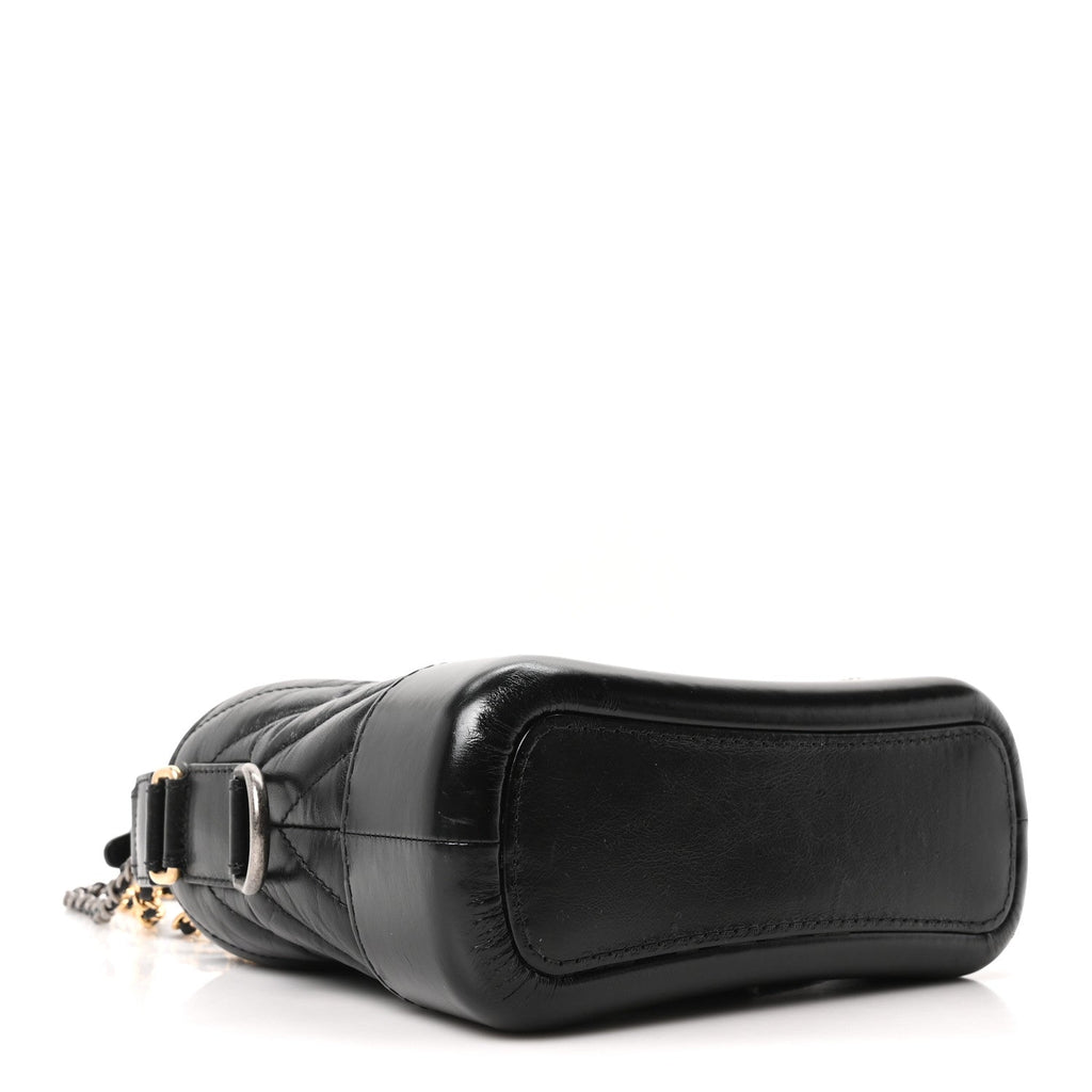 Aged Calfskin Chevron Quilted Small Gabrielle Hobo Black