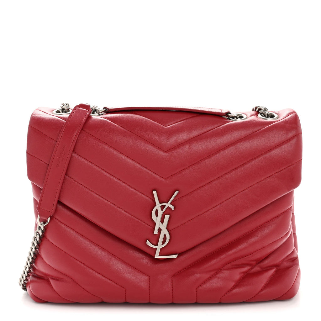 Calfskin Y Quilted Monogram Medium Loulou Chain Satchel Lipstick Red