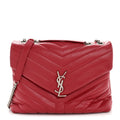 Calfskin Y Quilted Monogram Medium Loulou Chain Satchel Lipstick Red
