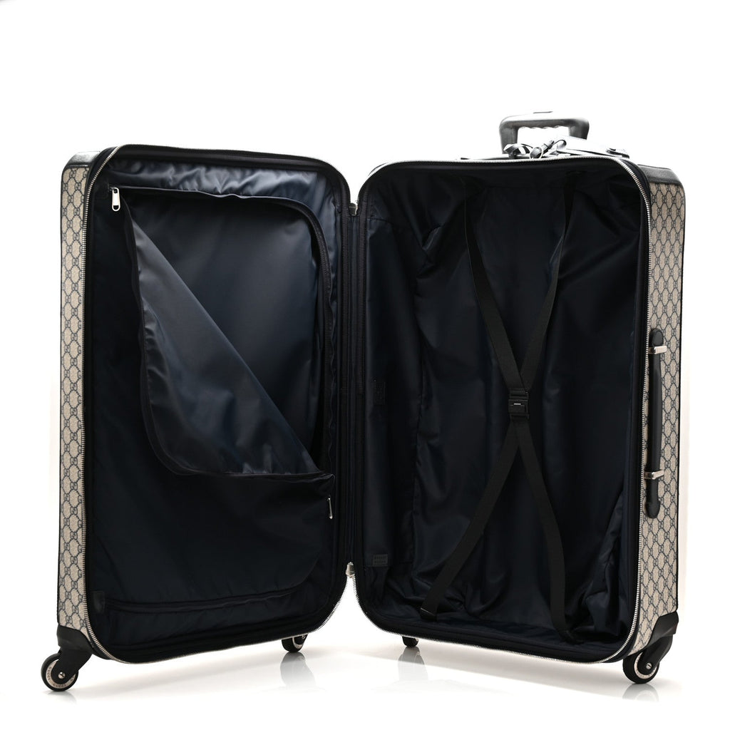 GG Supreme Monogram Textured Dollar Calfskin Web Large Savoy Trolley Suitcase Beige Blue