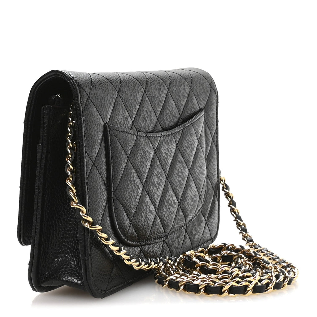 Caviar Quilted Wallet on Chain WOC Black