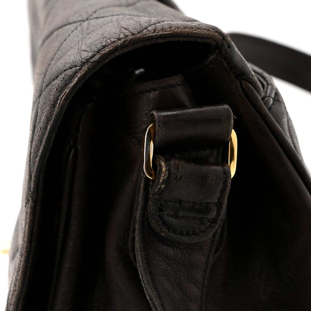 Lambskin Quilted Flap Shoulder Bag Black