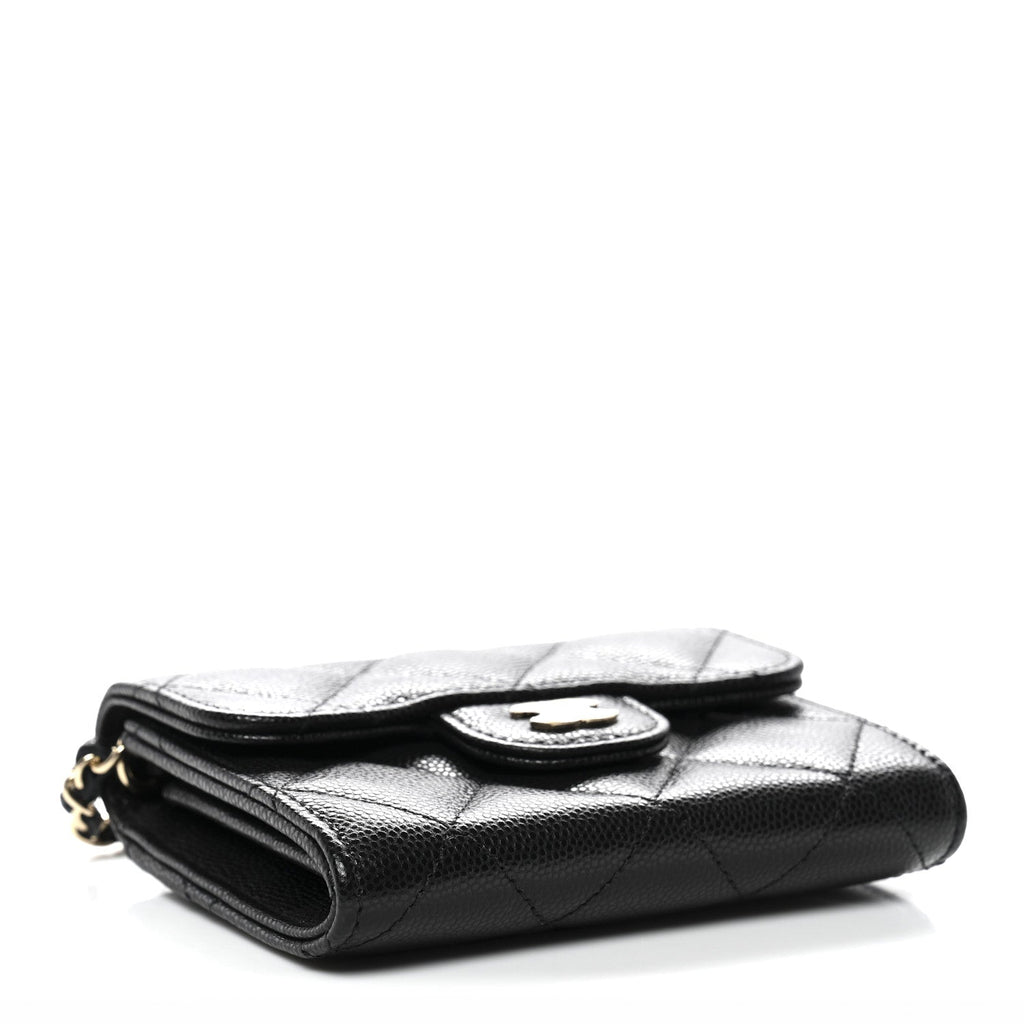 Caviar Quilted Flap  Holder On Chain Black