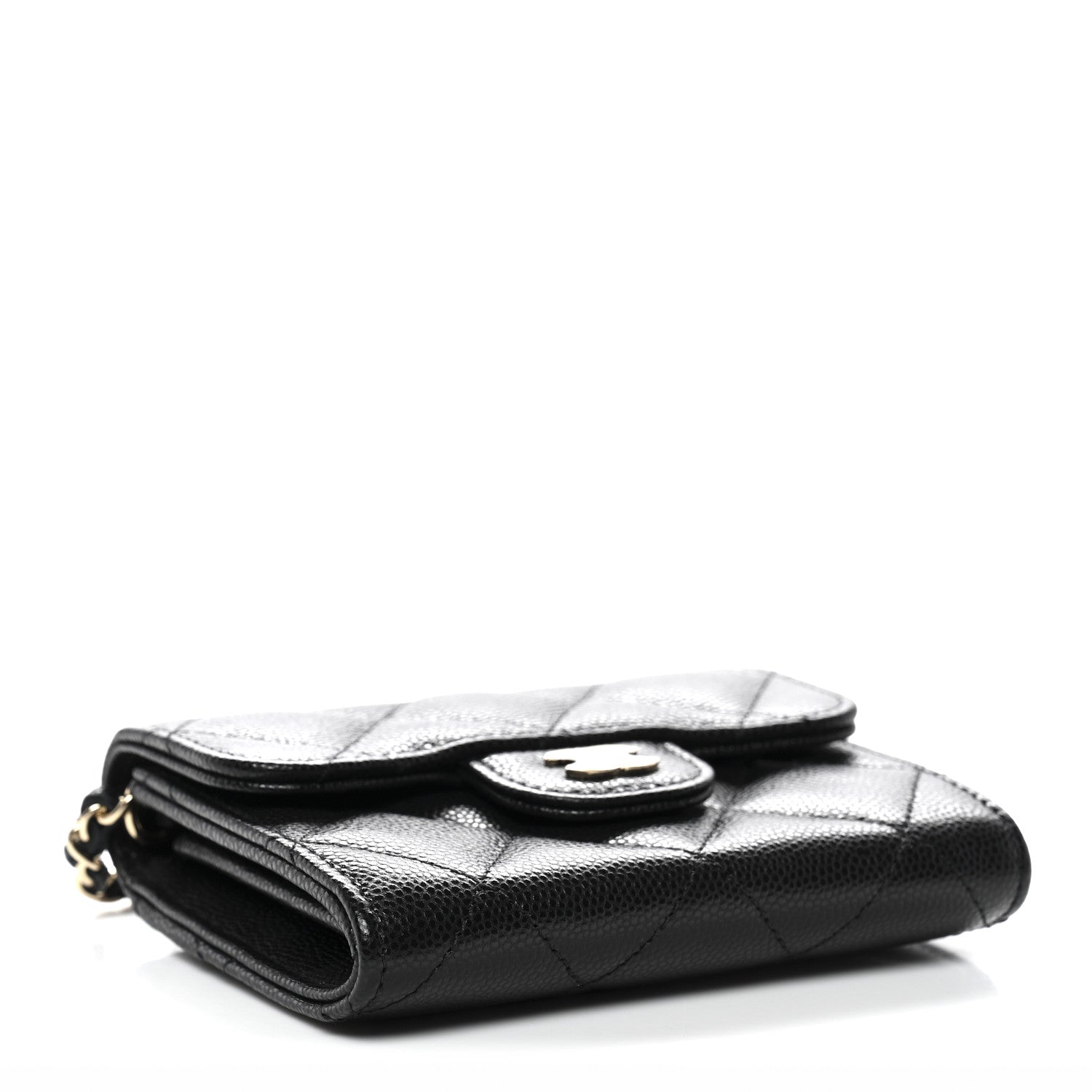 Caviar Quilted Flap  Holder On Chain Black