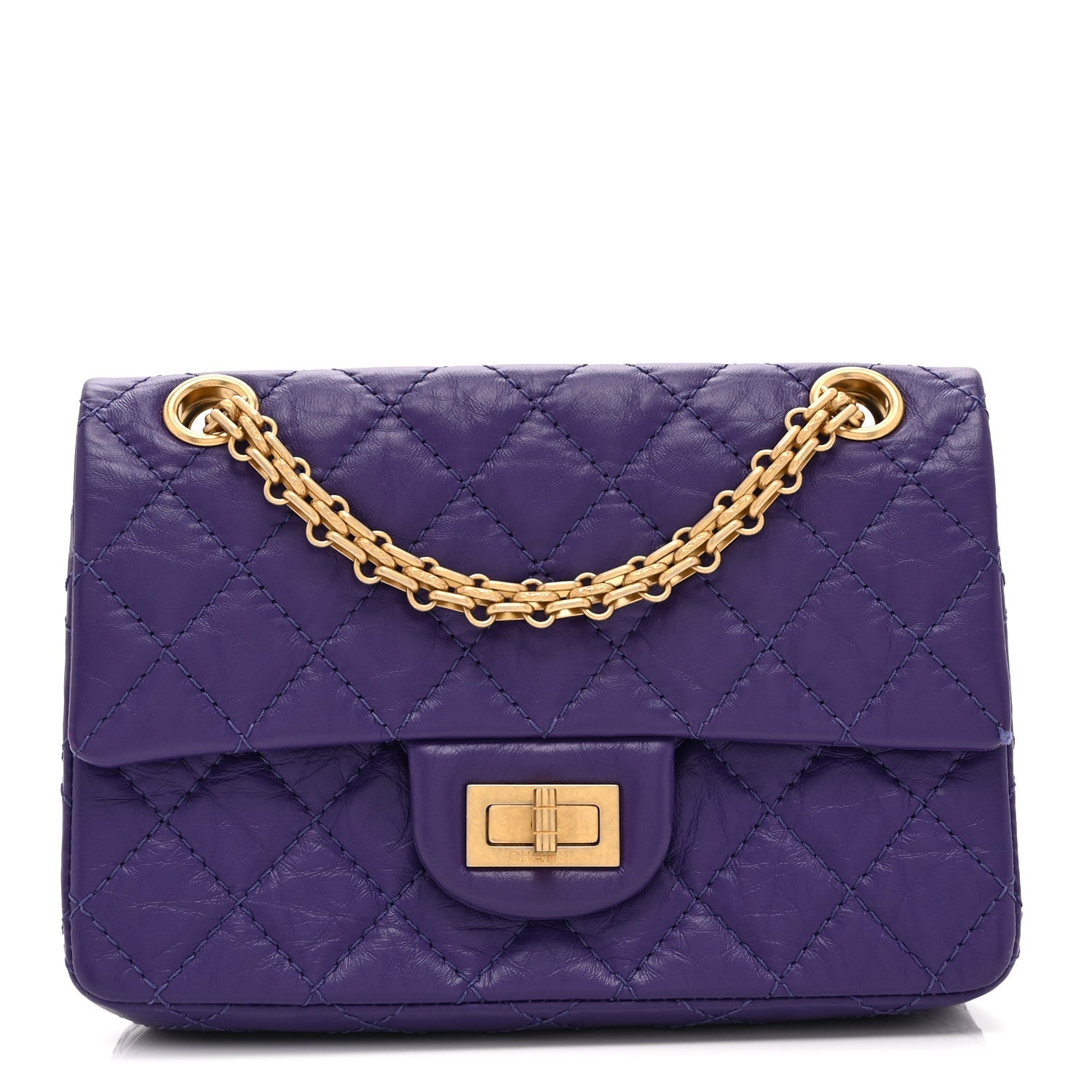 Aged Calfskin Quilted 2.55 Reissue Mini Flap Purple