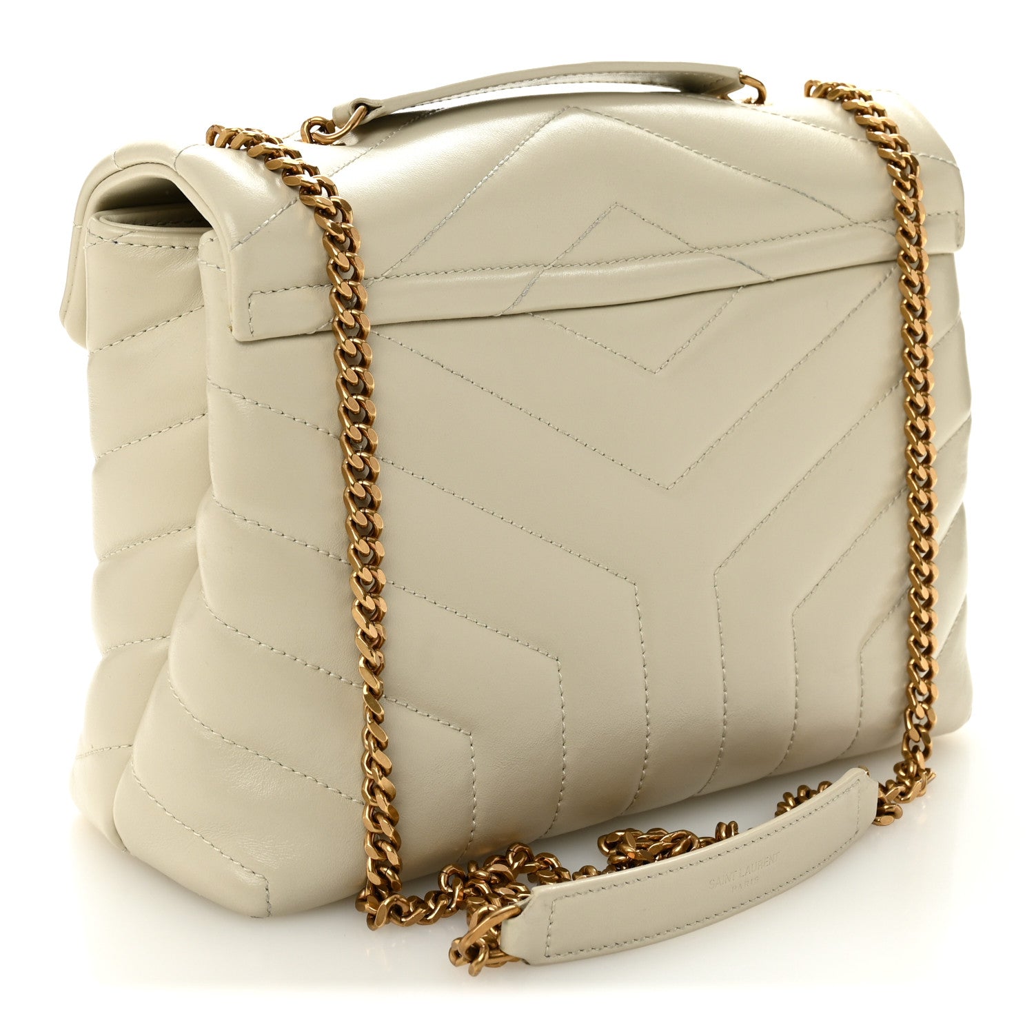 Calfskin Y Quilted Monogram Small Loulou Chain Satchel Blanc Vintage