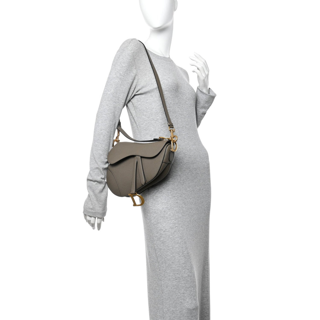Grained Calfskin Saddle Bag With Strap Clay Green