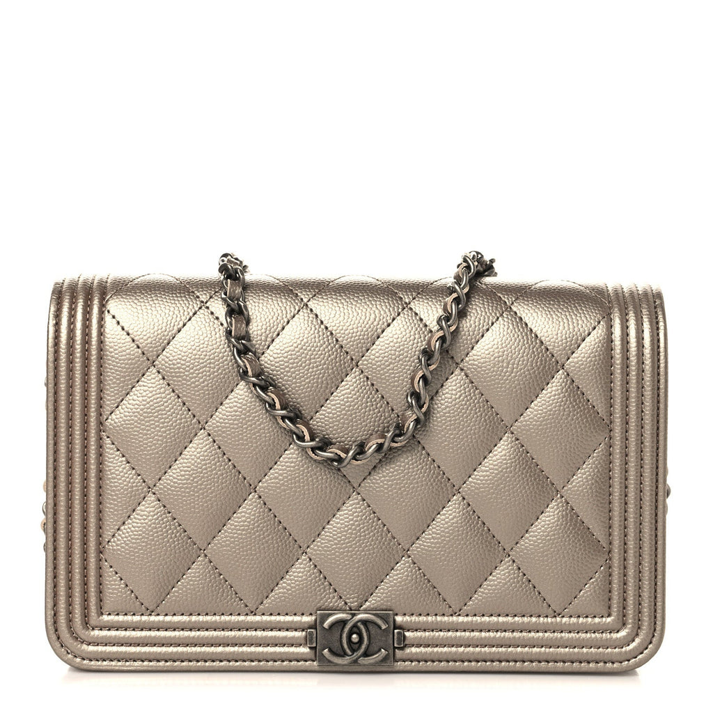Metallic Caviar Quilted Boy Wallet On Chain WOC Copper