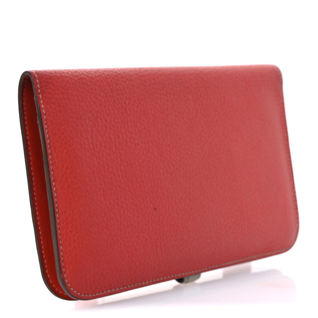 Togo Dogon Duo Wallet Rouge Garance Gris Mouette