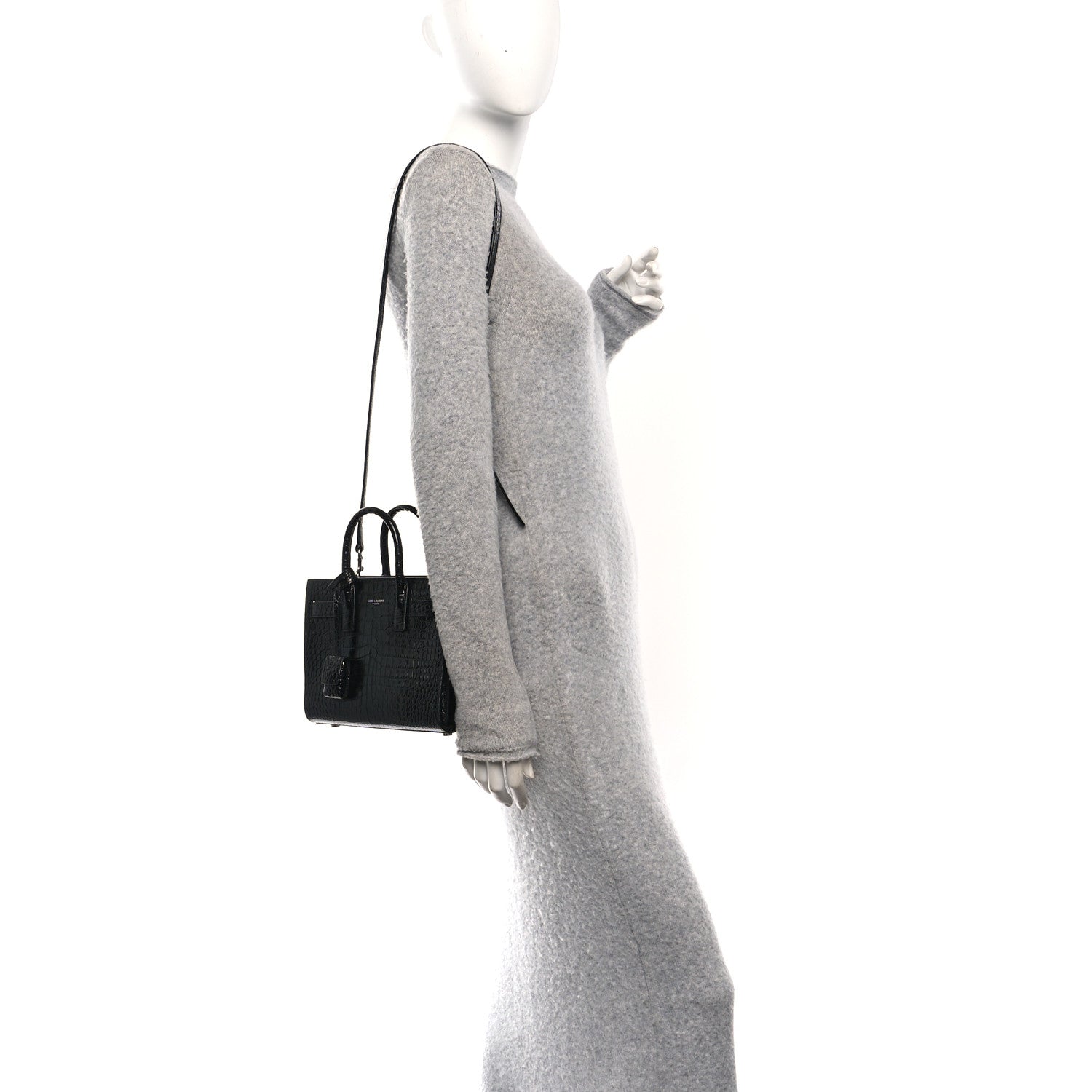 Calfskin Crocodile Embossed Nano Sac De Jour Black