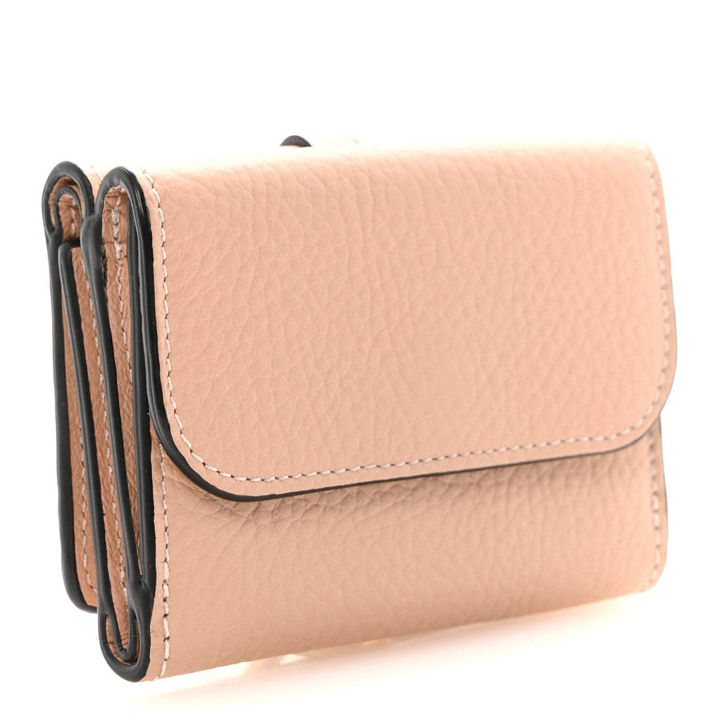Grained Calfskin Alphabet Compact Wallet Blush Nude