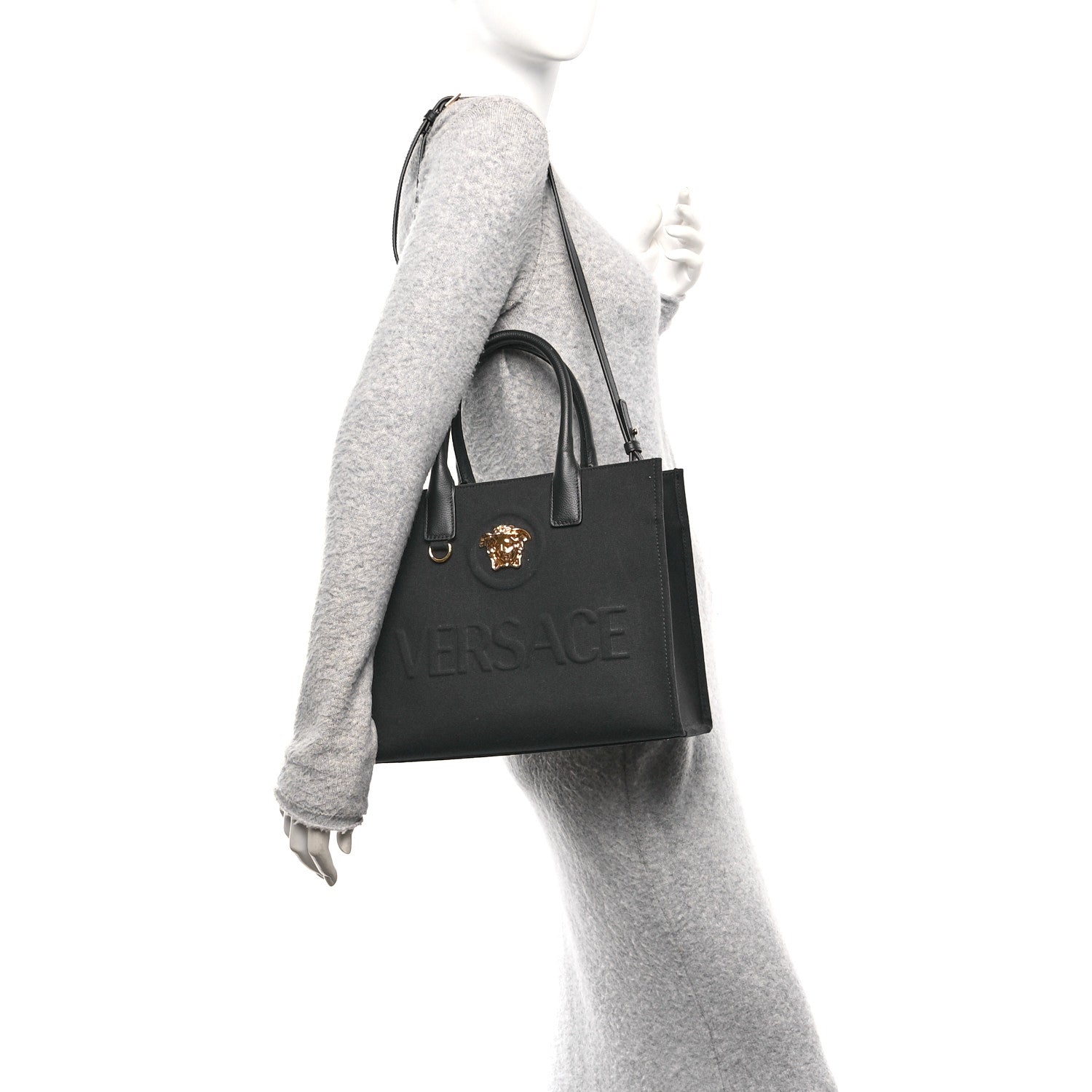 Canvas Calfskin La Medusa Small Tote Tote Black
