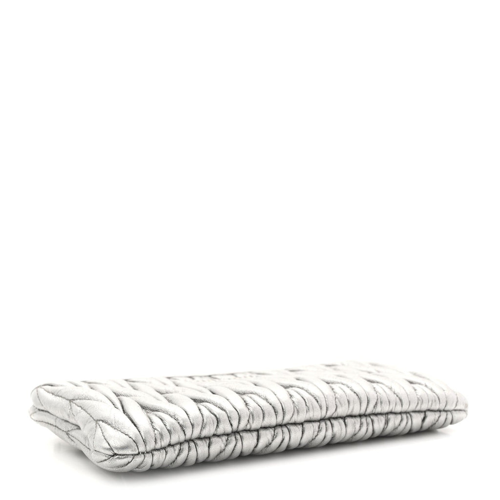 Metallic Nappa Matelasse Quilted Zip Wallet Silver