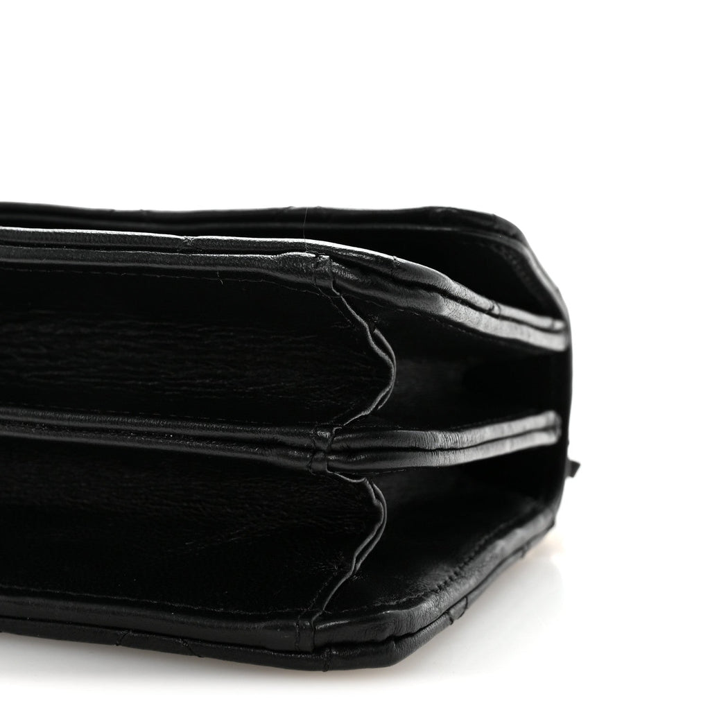 Lambskin Quilted Chain Top Handle Clutch With Chain Black