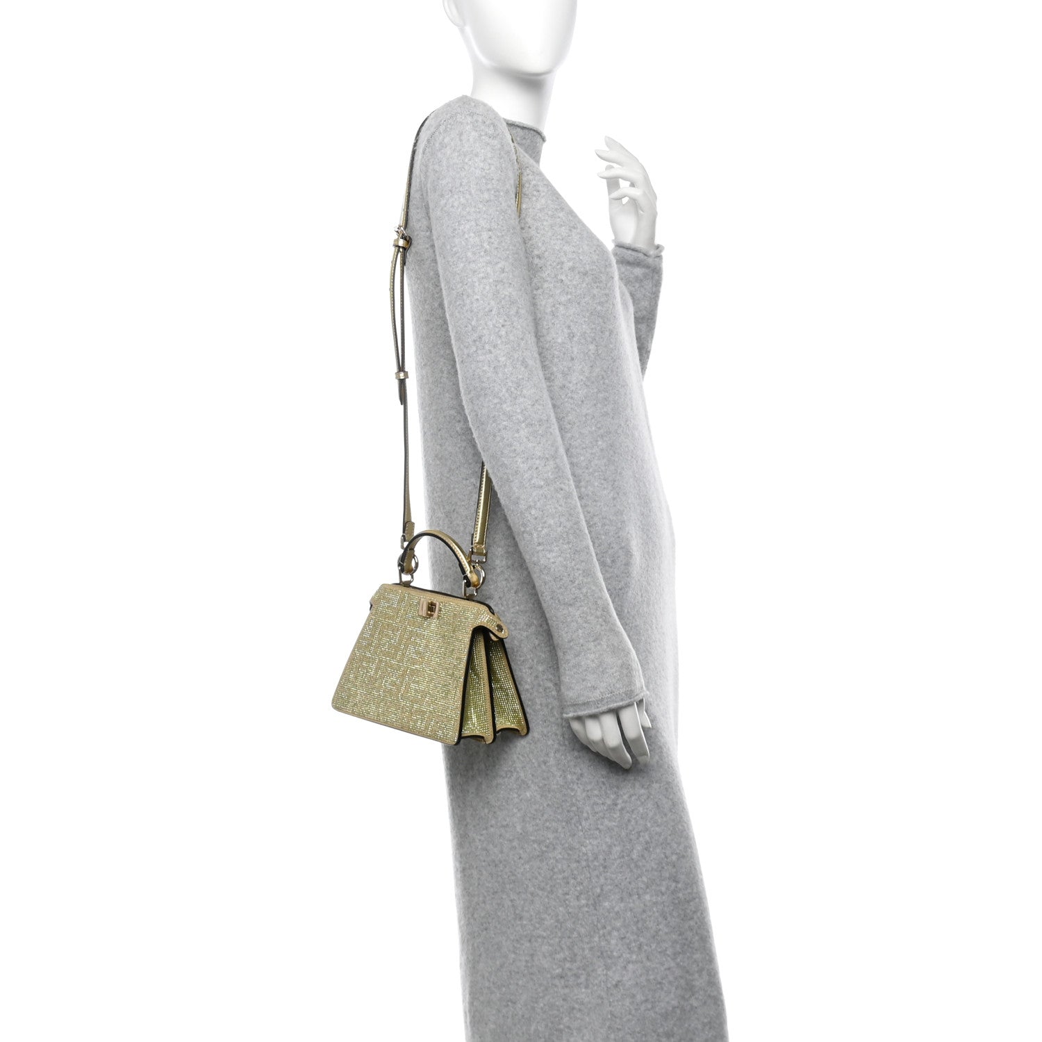 Crystal Vitello Laminato FF Petite Peekaboo I SEE U Satchel Crystal Platinum Light Gold