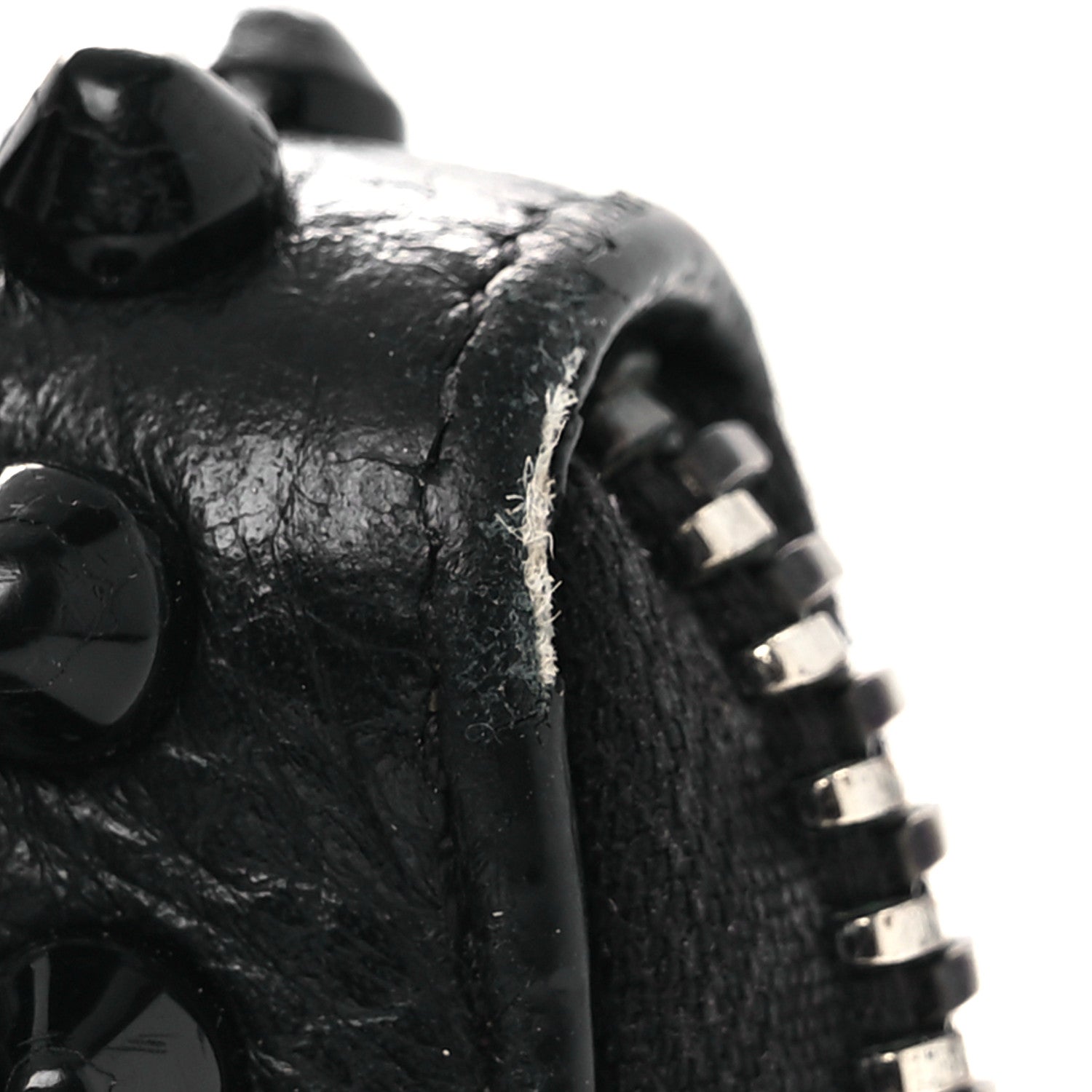Calfskin Panettone Spiked Zip Around Wallet Black